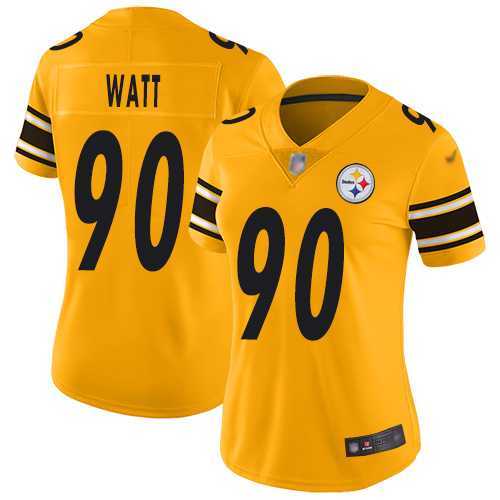 Women%27s Nike Steelers #90 T. J. Watt Gold Stitched NFL Limited Inverted Legend Jersey Dzhi